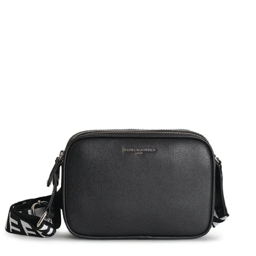 NEW! KARL LAGERFELD PARIS Maybelle Crossbody Logo Camera Bag | BLACK